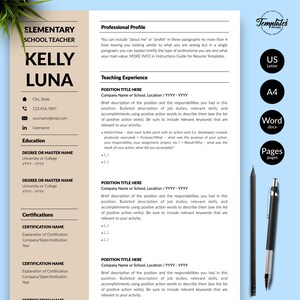 Professional Resume with Cover Letter for Teacher / Teaching Resume CV Teacher for Word / 1, 2, and 3 Page Teacher Resume / Instant Download