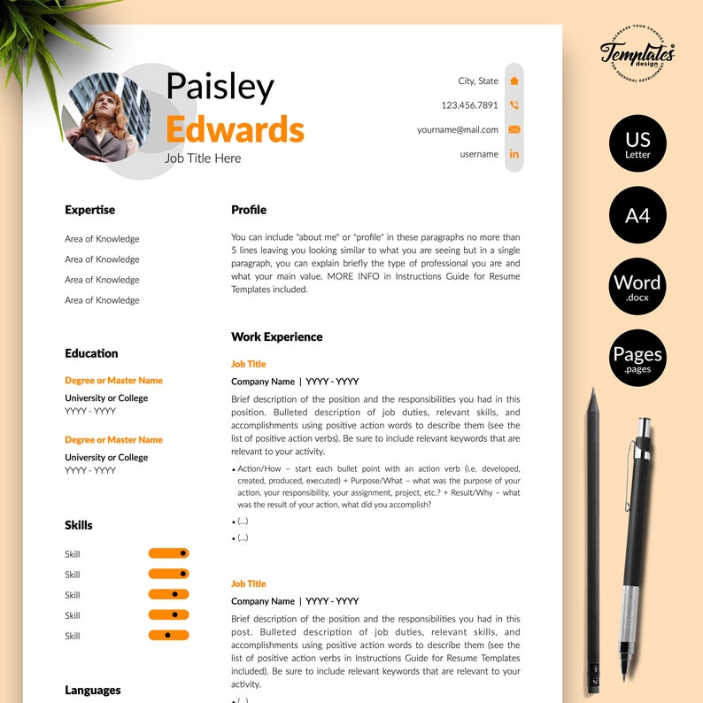 Modern Resume Template for Word & Pages / Clean and Basic CV Cover Letter References / 1, 2, and 3 Page Resume Design / Instant Download image 1