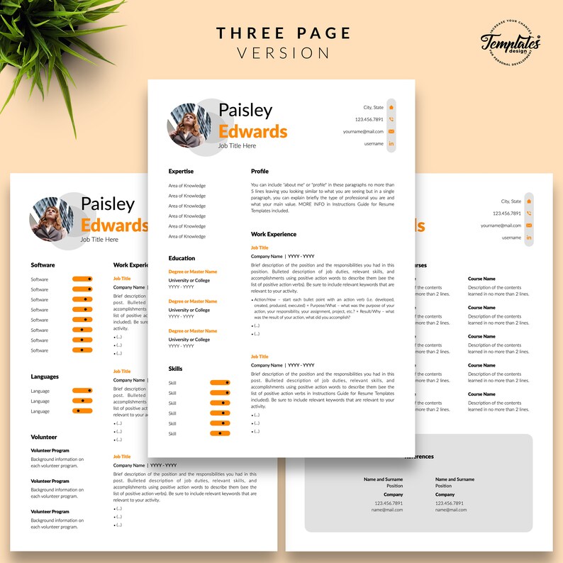Modern Resume Template for Word & Pages / Clean and Basic CV Cover Letter References / 1, 2, and 3 Page Resume Design / Instant Download image 4