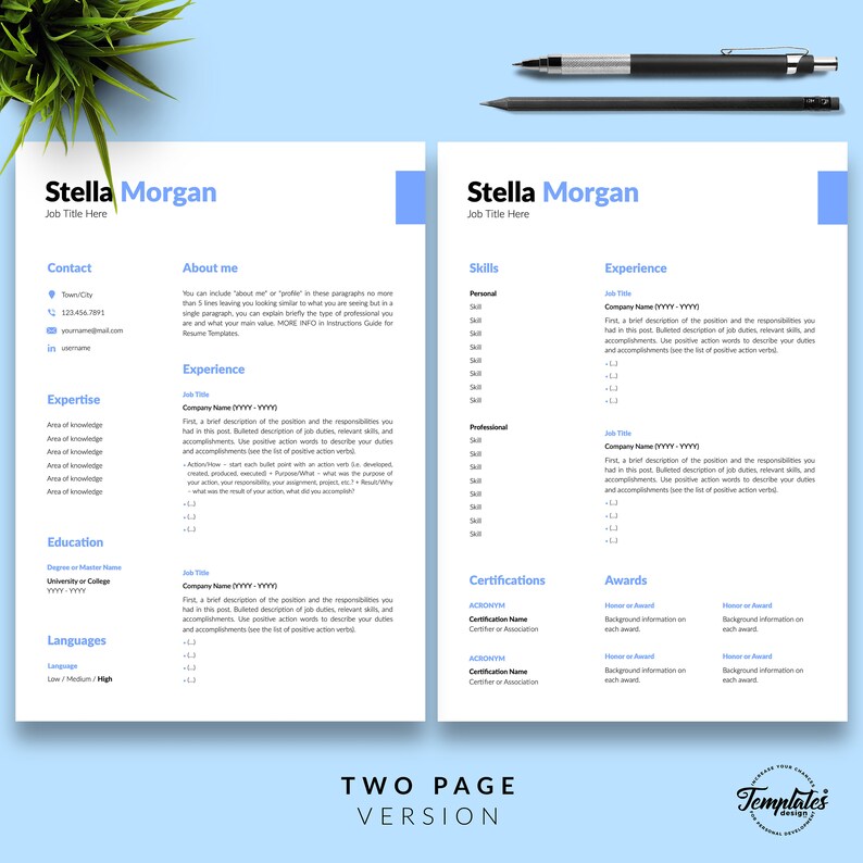 Best Modern & Simple Resume Template for Word / CV Template Word and Pages with Cover / One, Two, and Three Page Resume / Digital Download image 3