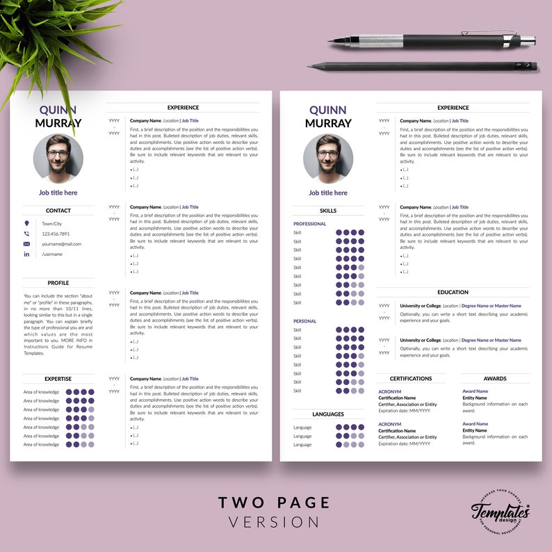 Modern Resume with Photo Cover / Perfect CV for Word and Pages / Best Professional Resume Template Etsy / 1, 2, and 3 Page Resume Design image 3