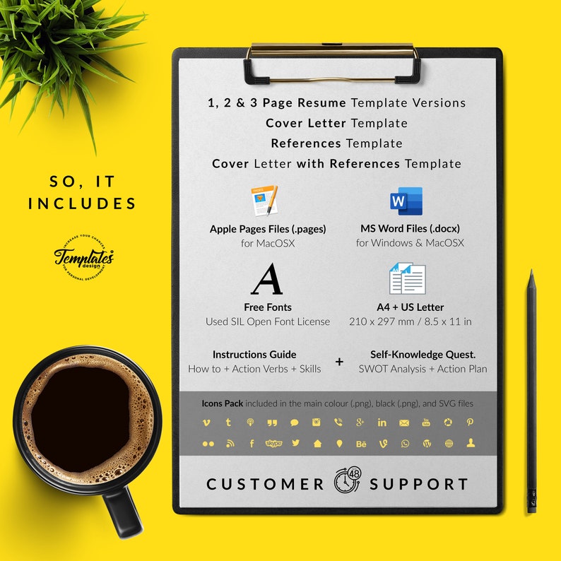 Cover Letter CV Template Professional Resume Template with Photo Resume Instant Download Creative CV for Word and Pages References