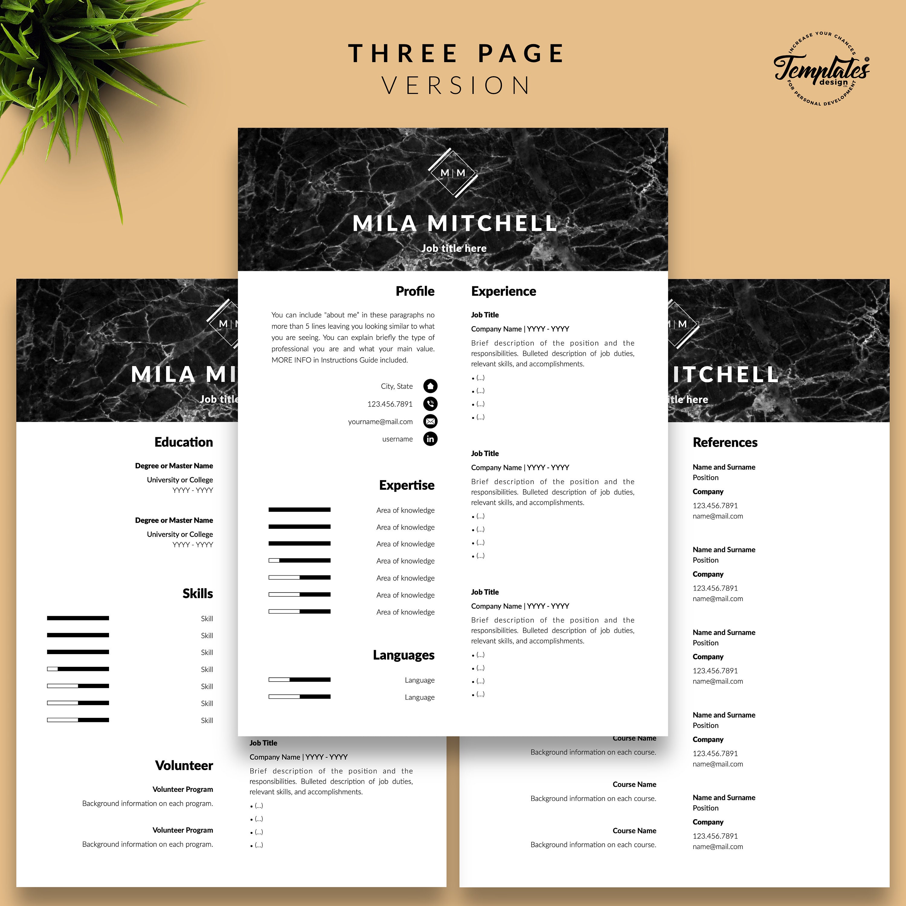 Modern & Professional Resume CV Template for Word and Pages / - Etsy