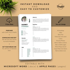 Modern Resume with Photo Cover / Perfect CV for Word and Pages / Best Professional Resume Template Etsy / One, Two, and Three Page Resume image 8