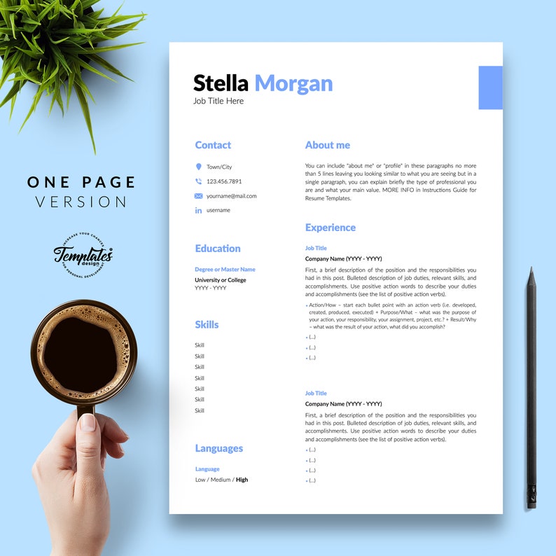 Best Modern & Simple Resume Template for Word / CV Template Word and Pages with Cover / One, Two, and Three Page Resume / Digital Download image 2