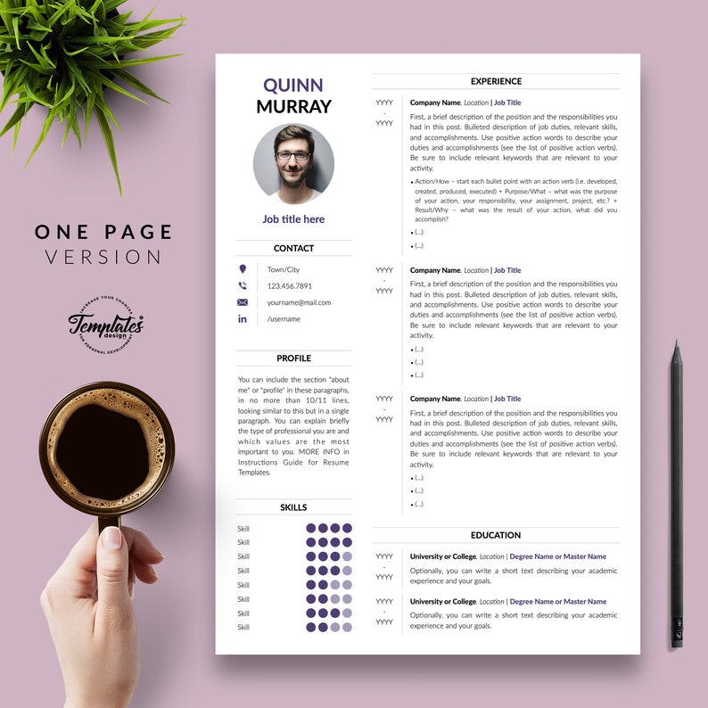 Modern Resume with Photo Cover / Perfect CV for Word and Pages / Best Professional Resume Template Etsy / 1, 2, and 3 Page Resume Design image 2