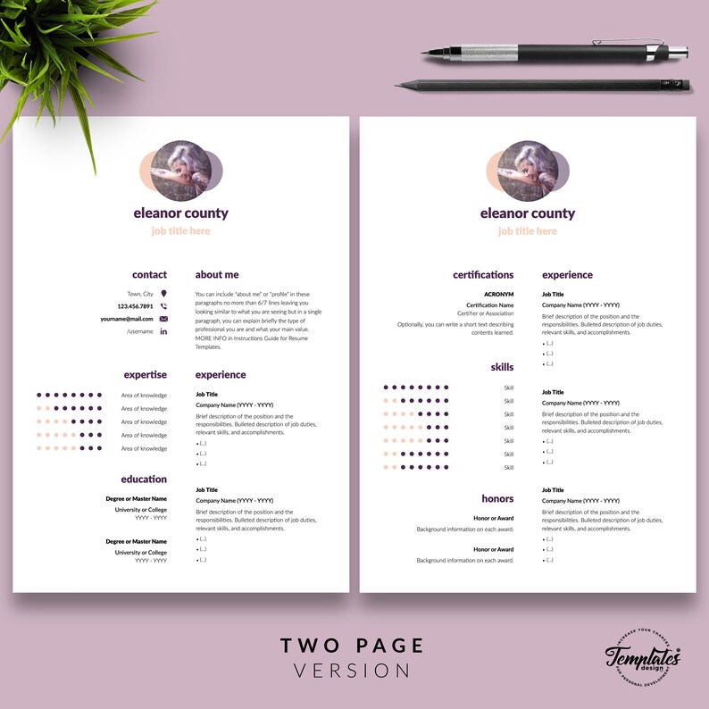 Minimalist Resume Template Word / Minimal Cv With Photo / Clean Cv ...