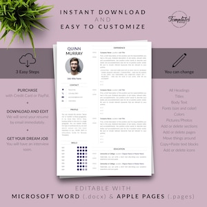 Modern Resume with Photo Cover / Perfect CV for Word and Pages / Best Professional Resume Template Etsy / 1, 2, and 3 Page Resume Design image 8