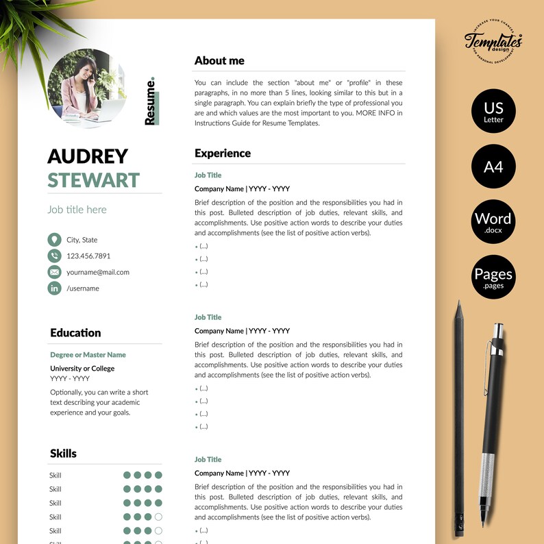 Modern Resume with Photo Cover / Perfect CV for Word and Pages / Best Professional Resume Template Etsy / One, Two, and Three Page Resume image 1