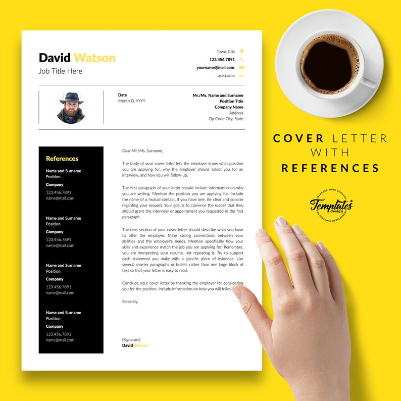 Cover Letter CV Template Professional Resume Template with Photo Resume Instant Download Creative CV for Word and Pages References