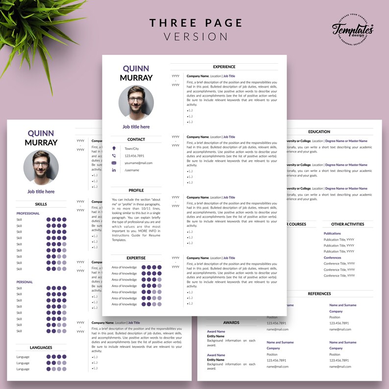 Modern Resume with Photo Cover / Perfect CV for Word and Pages / Best Professional Resume Template Etsy / 1, 2, and 3 Page Resume Design image 4