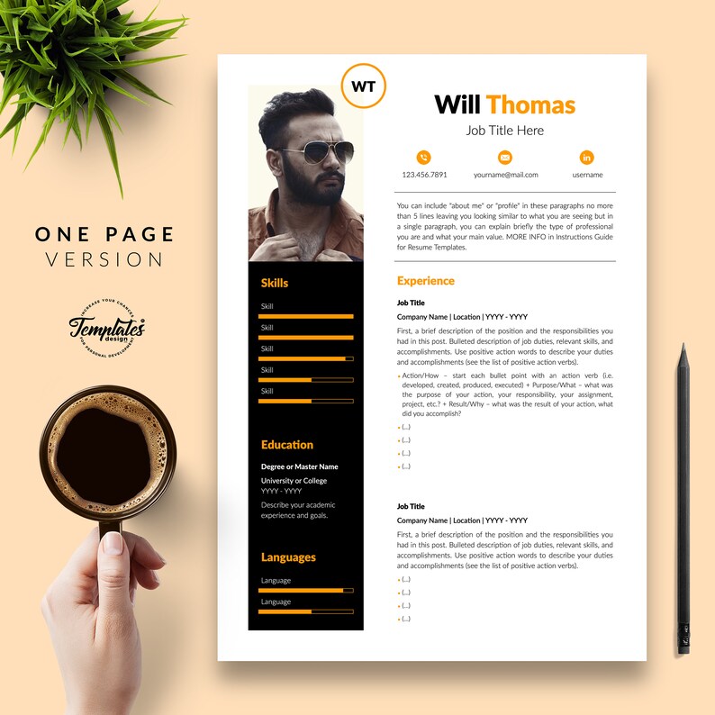 Creative & Modern Resume Template With Photo / Professional CV Template ...
