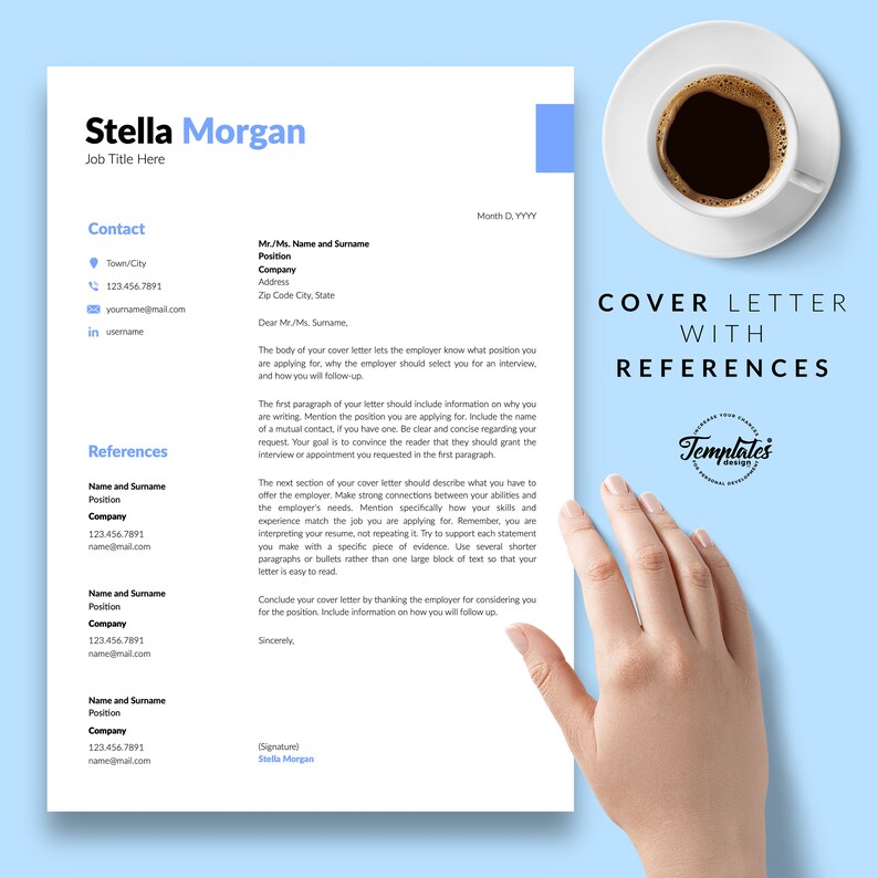Best Modern & Simple Resume Template for Word / CV Template Word and Pages with Cover / One, Two, and Three Page Resume / Digital Download image 7
