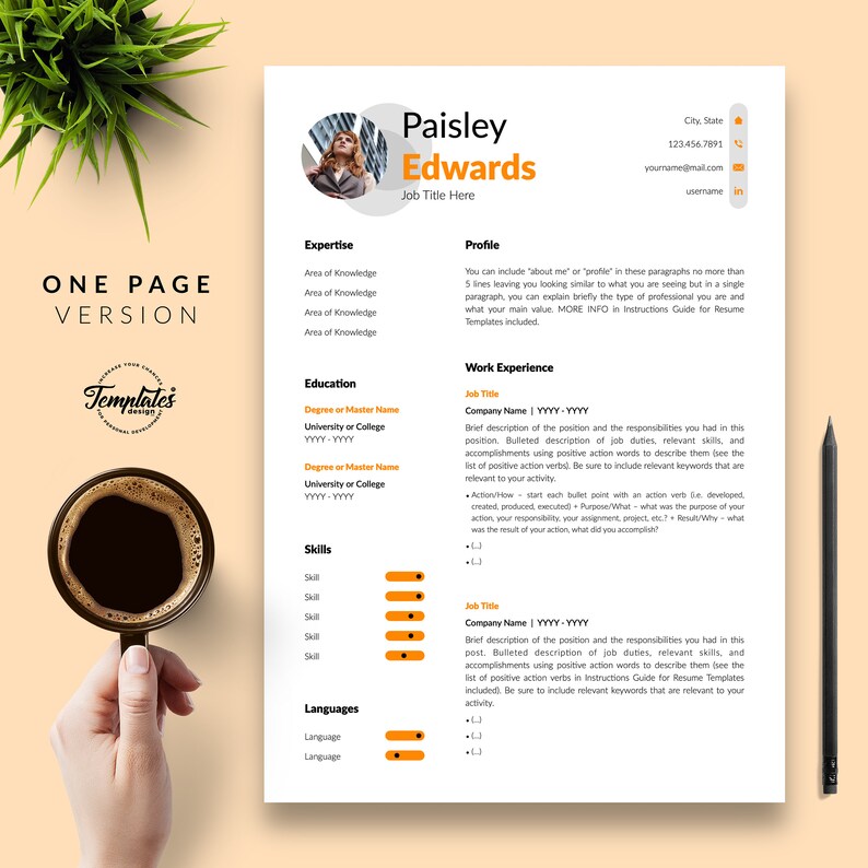 Modern Resume Template for Word & Pages / Clean and Basic CV Cover Letter References / 1, 2, and 3 Page Resume Design / Instant Download image 2