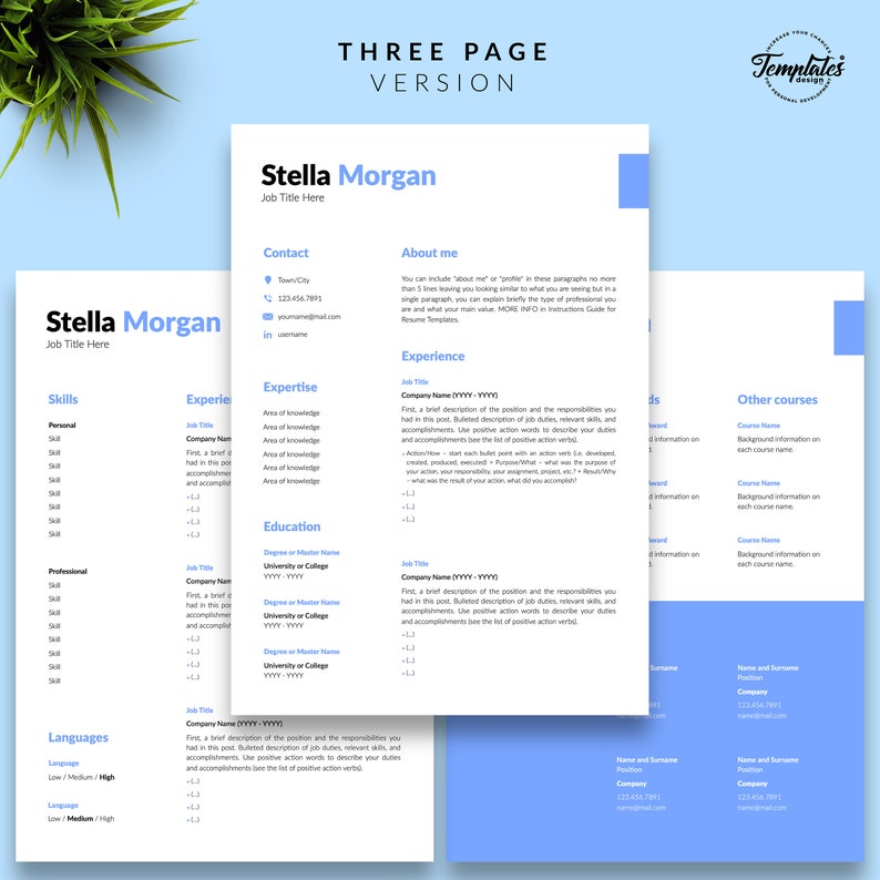 Best Modern & Simple Resume Template for Word / CV Template Word and Pages with Cover / One, Two, and Three Page Resume / Digital Download image 4