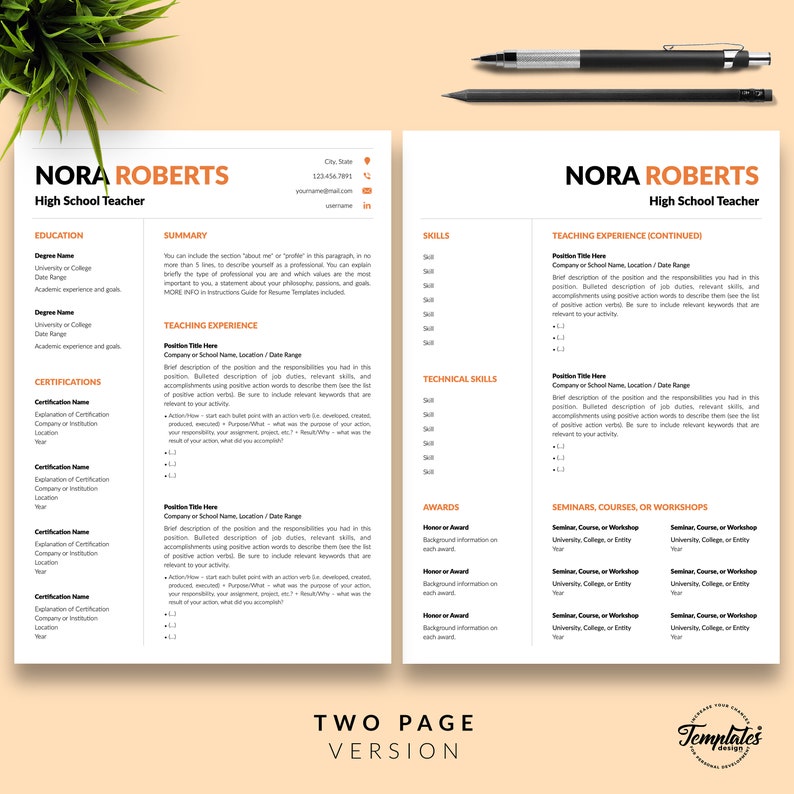 Professional Teacher Resume Template for Word / CV Template with Cover Letter / Modern Resume for Teaching Jobs / Professional CV Design image 3