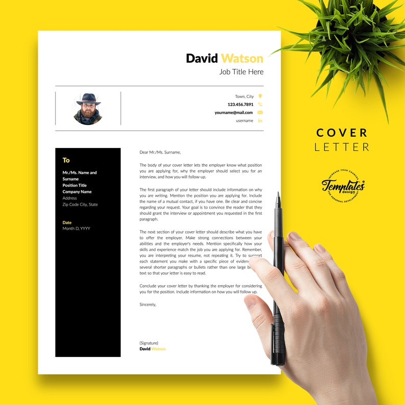 Cover Letter CV Template Professional Resume Template with Photo Resume Instant Download Creative CV for Word and Pages References