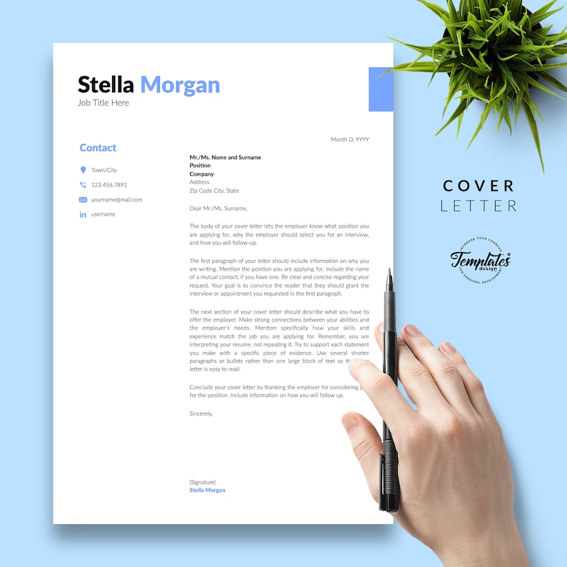 Best Modern & Simple Resume Template for Word / CV Template Word and Pages with Cover / One, Two, and Three Page Resume / Digital Download image 5