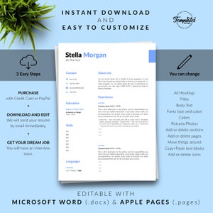 Best Modern & Simple Resume Template for Word / CV Template Word and Pages with Cover / One, Two, and Three Page Resume / Digital Download image 8