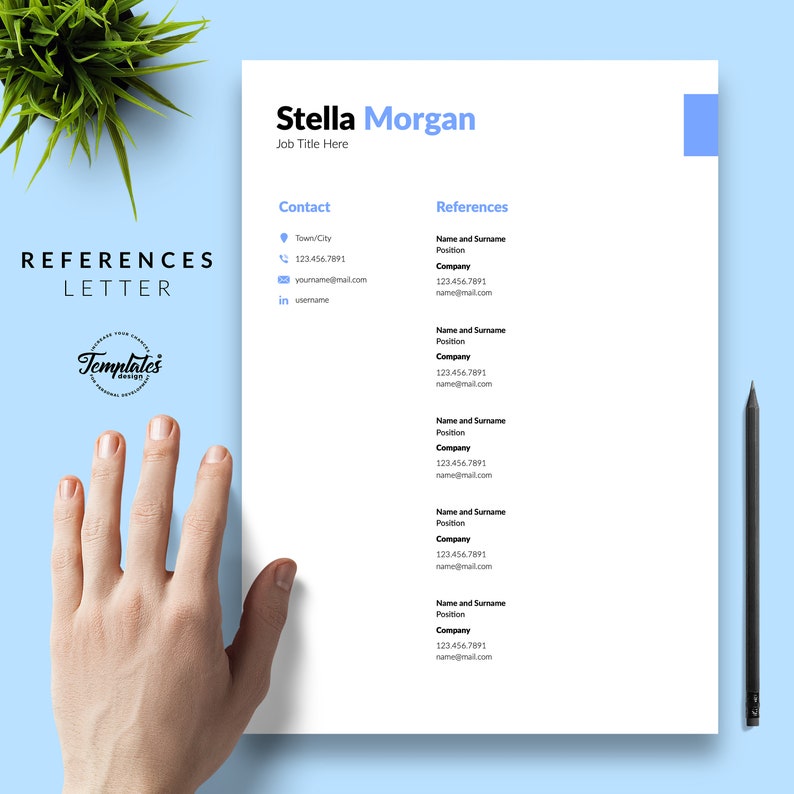 Best Modern & Simple Resume Template for Word / CV Template Word and Pages with Cover / One, Two, and Three Page Resume / Digital Download image 6