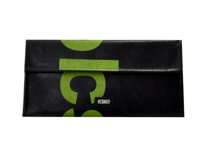 May include: Black wallet with a green logo that says "REBAGO".
