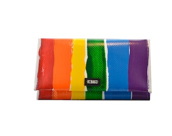 Sustainable upcycled large wallet made from recycled truck tarpaulin tarp