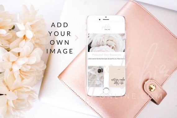 Peach And Floral Styled Stock Photo Iphone Mockup