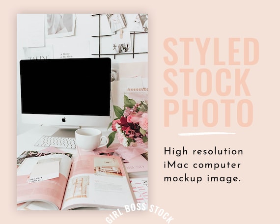 Pink And Floral Styled Stock Photo Imac Computer Mockup Etsy