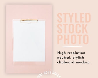 Blush Pink Clipboard Mockup / Peach Logo, Branding Design Mockup (Immagine digitale / Foto in stile / Immagini stock / Blog Stock / Immagine blog)