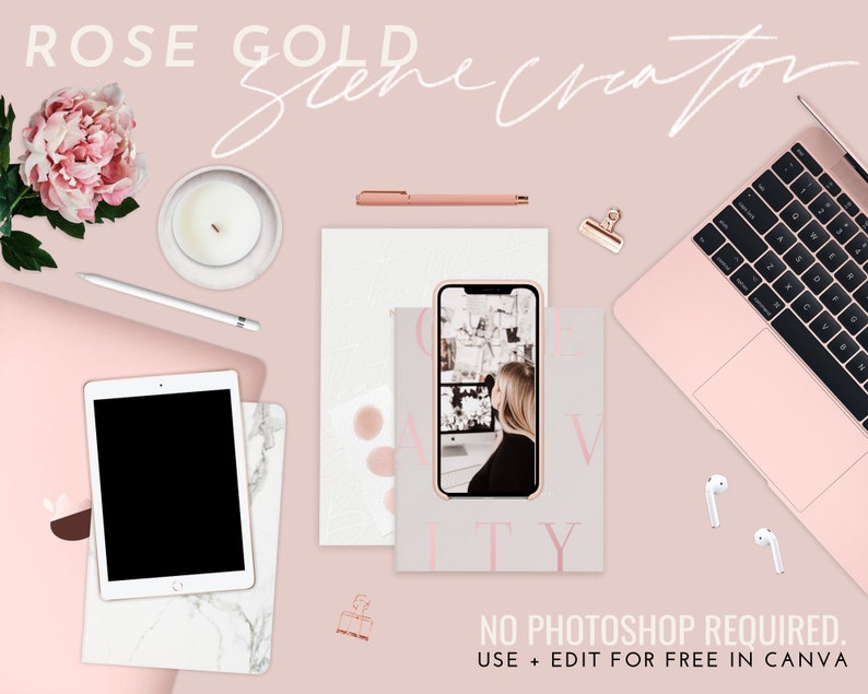 Download Rose Gold Product Mockups Scene Creator Canva iPhone | Etsy