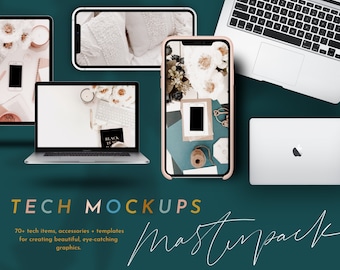 Tech Mockups Masterpack | Rose Gold, Silver, + Gold Mockups | iPhone, MacBook, iMac, iPads for Business, Blogging, Female Entrepreneurs