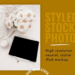 Neutral Desktop Styled Stock Photo iPad Mockup Digital Image / Styled Photos / Stock Images / Blog Stock / Blog Image image 1