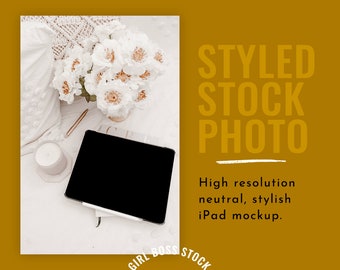 Neutral Desktop Styled Stock Photo | iPad Mockup (Digital Image / Styled Photos / Stock Images / Blog Stock / Blog Image)