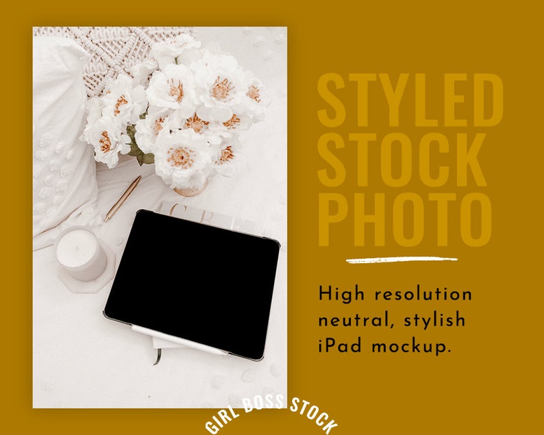 Neutral Desktop Styled Stock Photo iPad Mockup Digital Image / Styled Photos / Stock Images / Blog Stock / Blog Image image 1