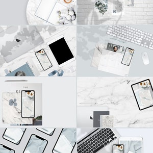 Soft Blue Product Tech Mockups Scene Creator Canva iPhone, iPad, and iMac Laptop Mockups, Accessories, Transparent PNG with Shadow image 2