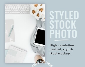 Blue and Floral Styled Stock Photo | iPad Tech Mockup (Digital Image / Styled Photos / Stock Images / Blog Stock / Blog Image / Blogger)