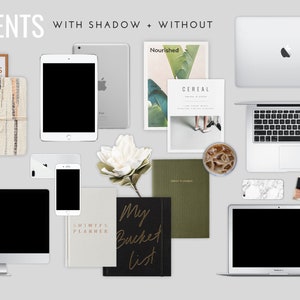 Silver Space Grey Product Mockups Scene Creator Canva iPhone, iPad, and Laptop Mockups, Accessories, Transparent PNG with Shadow image 2
