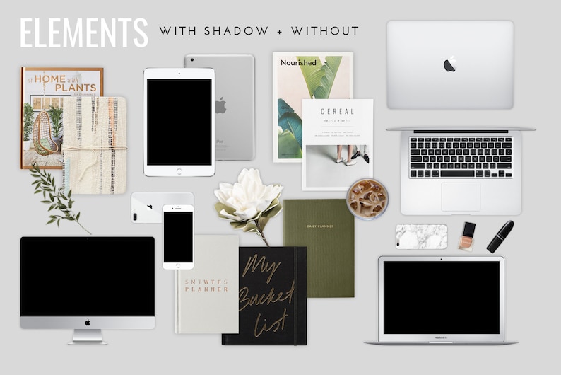 Silver Space Grey Product Mockups Scene Creator Canva iPhone, iPad, and Laptop Mockups, Accessories, Transparent PNG with Shadow image 2