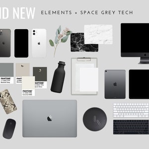 Silver Space Grey Product Mockups Scene Creator Canva iPhone, iPad, and Laptop Mockups, Accessories, Transparent PNG with Shadow image 3