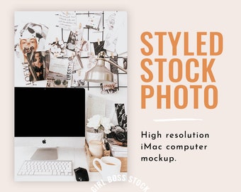 Neutral Desktop Styled Stock Photo | iMac Mockup + Moodboard (Digital Image / Styled Photos / Stock Images / Blog Stock / Blog Image)