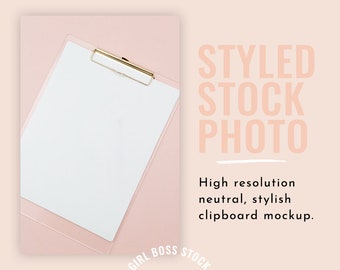 Blush Pink Clipboard Mockup / Peach Logo, Branding Design Mockup (Immagine digitale / Foto in stile / Immagini stock / Blog Stock / Immagine blog)