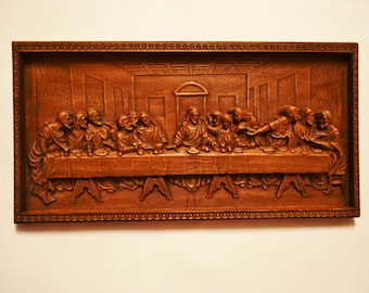 The Last Supper, Wood Carved Religious Icon, Leonardo da Vinci, Religious Icon, Art Wall Hanging, Religious Jesus Icon, Christian Wood Icon