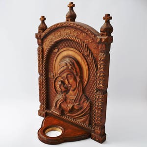 Wood Carved Religious Icon, Religious Icon Virgin Mary, Wooden Icon Our Lady, Wood Carving Gift, Mother Mary, Jesus Carving, Christian Gift