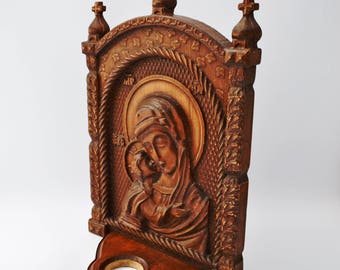 Wood Carved Religious Icon, Religious Icon Virgin Mary, Wooden Icon Our Lady, Wood Carving Gift, Mother Mary, Jesus Carving, Christian Gift