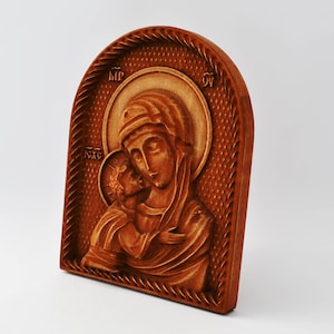 Religious Icon Virgin Mary, Jesus Carving, Wood Carved Religious Icon, Wooden Icon Our Lady, Wood Carving Gift, Mother Mary, Christian Gift
