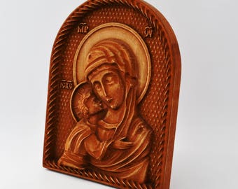 Religious Icon Virgin Mary, Jesus Carving, Wood Carved Religious Icon, Wooden Icon Our Lady, Wood Carving Gift, Mother Mary, Christian Gift