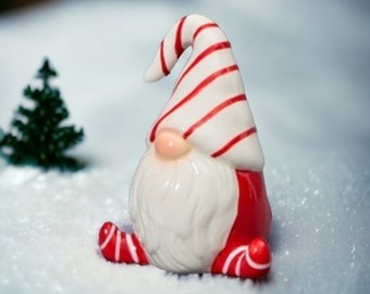 Ceramic Red and White Candy Cane Santa Gonk Ornament