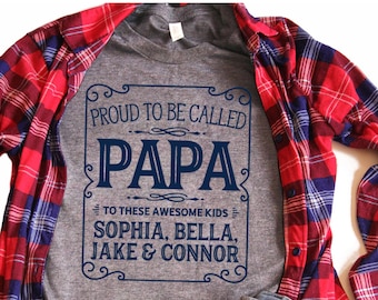 Papa T Shirt, Papa Shirt, Nana and Papa, Papa Gift, Papa, Custom Papa Shirt, Grandkids Names Shirt, Personalized Papa Shirt - Item 7090