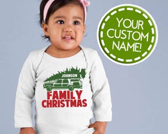 Baby Family Name Christmas Onesie©, Christmas Vacation, First Baby's Christmas Shirt, Infant Onesie©, Baby Onesie© - Item 2676