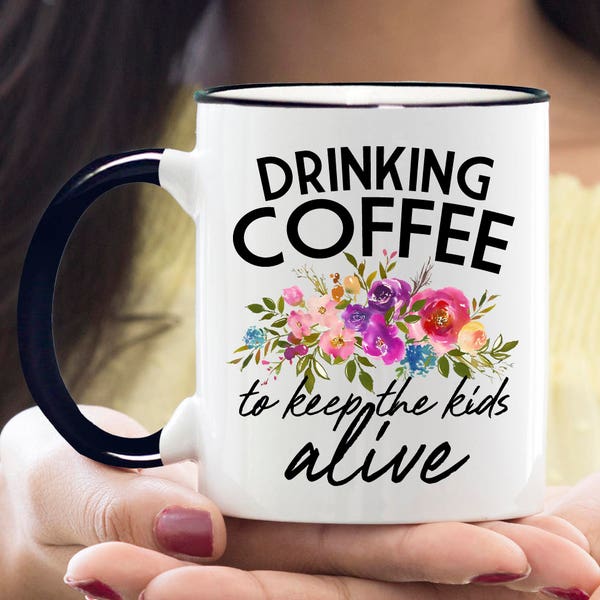 New Mom Coffee Mug, Funny Mug for New Moms, Keep the Kids Alive Mug, First Time Mom Mug, Today's Goals Mug, Tiny Humans Mug - Item 6055